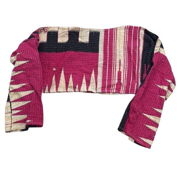 NWT Kantha Bae Abundance Crop Geometric Print Black Pink and Tan One Size - Picture 1 of 5